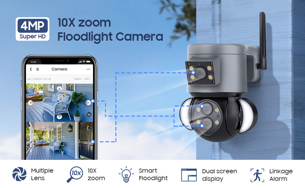 INQMEGA 4MP Security Camera Outdoor, 10X Optical Zoom,DualLens Wifi