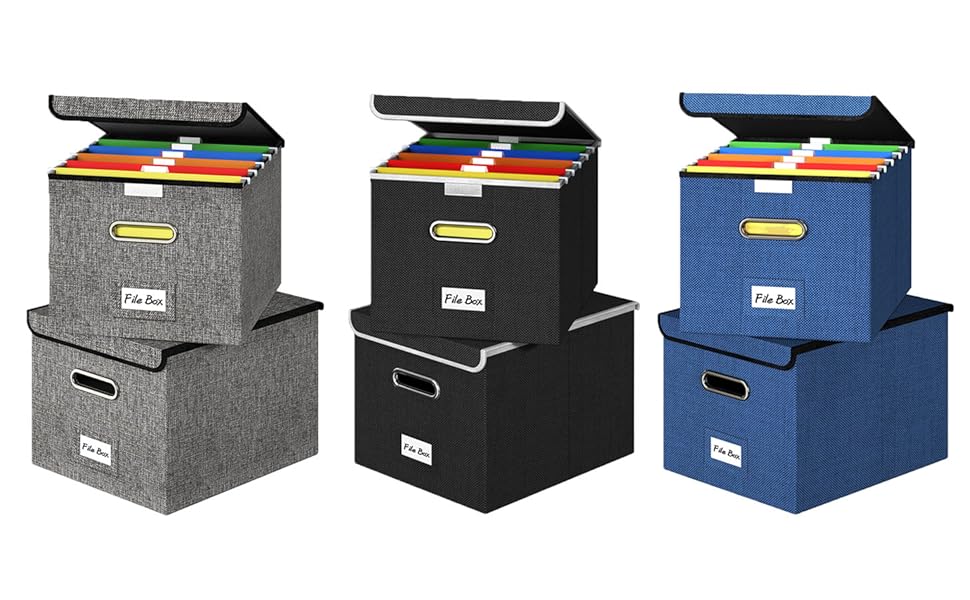 Forlogic File Box Organizer with lid, Collapsible Linen