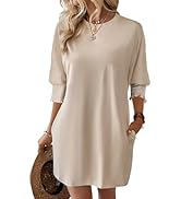 Dokotoo Womens Dresses 2025 Spring 3/4 Sleeve Fashion Dresses Crewneck Casual Mini Dress with Poc...