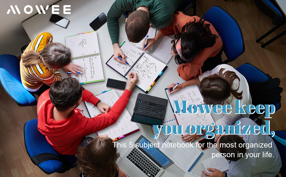 MOWEE Spiral Notebook 5 Subject Notebook, College Ruled