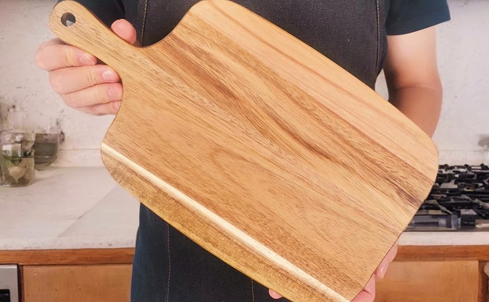 wooden cutting board with handle