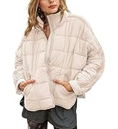 Omoone Women's Quilted Puffer Jacket Zip Up Oversized Lightweight Padded Down Coat Outerwear