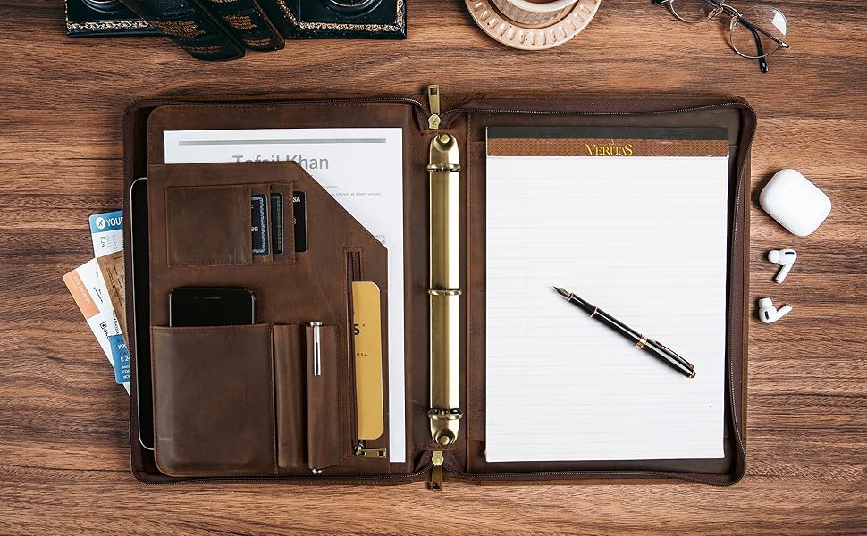Genuine Leather Portfolio Binder, Vintage Leather Binder 3