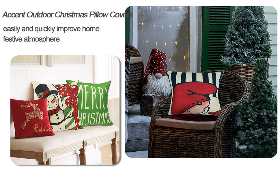 famibay Outdoor Christmas Pillow Covers Black and White Waterproof Gnome Snowman