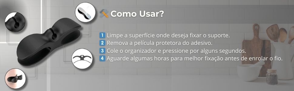 Organizador de cabos Cozinha, Enrolador de cabos, Suporte adesivo para fios