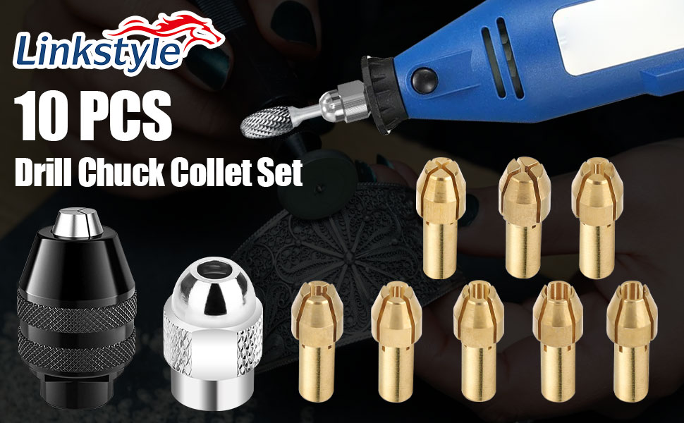 10 PCS Drill Chuck Collet Set, Keyless Drill Chuck Conversion Tool 1/32