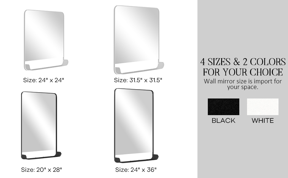 HMANGE White Metal Framed Bathroom Mirror with Shelf Vanity