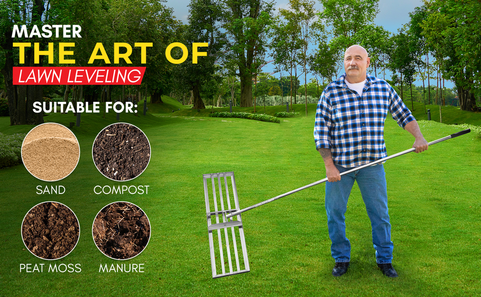 lawn leveling rake levelawn tool leveler dirt ground yard heavy duty stainless steel gardening