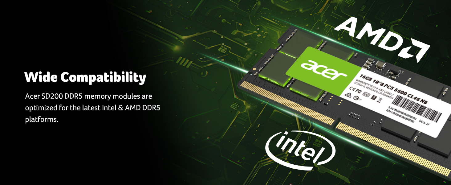 Acer SD200 DDR5 Compatibility Optimized for Intel AMD DDR5 Platforms High-Performance Memory Upgrade