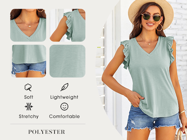Valphsio Womens Casual V Neck Blouse Tops Summer Frilled