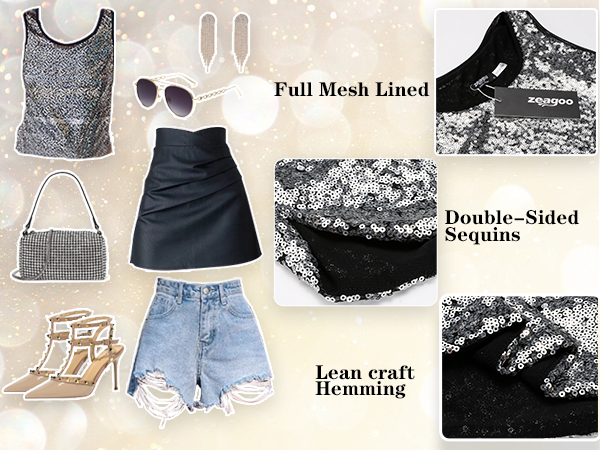 Zeagoo Womens Sparkle Shimmer Camisole Vest Glitter Sequin