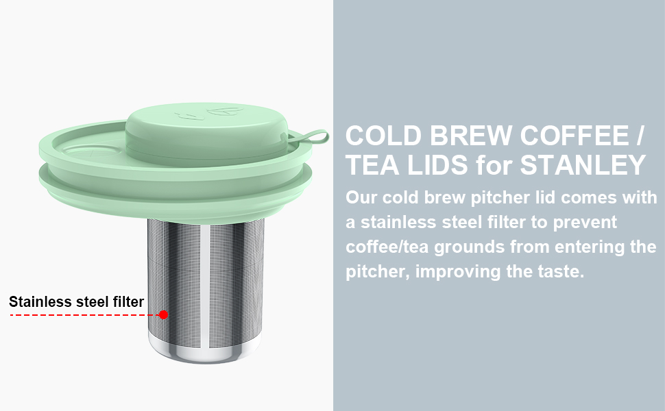 LGVOA 2 Pcs Cup Lid for Stanley Replacement, Stanley Leak Proof Lid with Pill Box + Coffee Funnel, Cup Lid Replacement for 40oz Stanley Quencher Accessories (Matcha Green) 13 Cold brew coffee/tea lids for Stanley.