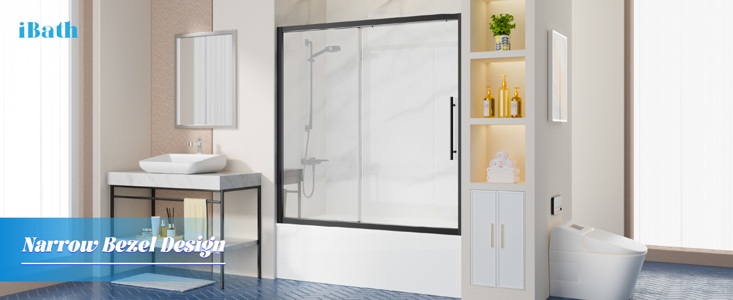 iBath Bathtub Shower Doors. 59.6"60" W Adjustable x 60" H Sliding
