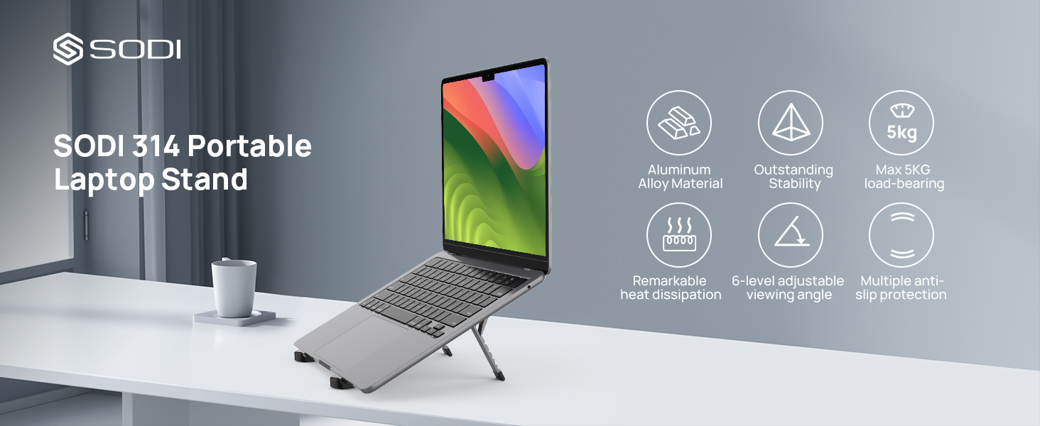 SODI Foldable Laptop Stand for Desk, Adjustable Height