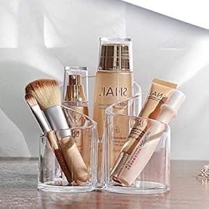 beauty storage organizer cosmetic holder for dressing table clear makeup brush stand 3-compartment