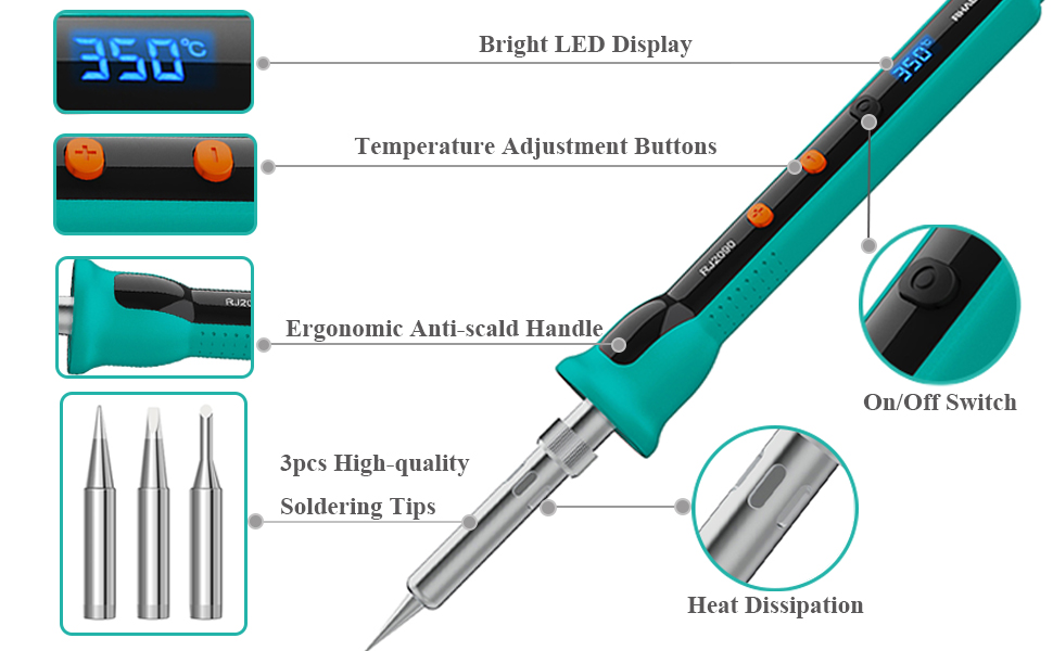 RHAEGON 90W Digital Soldering Iron with On/Off Switch, Ceramic Heater