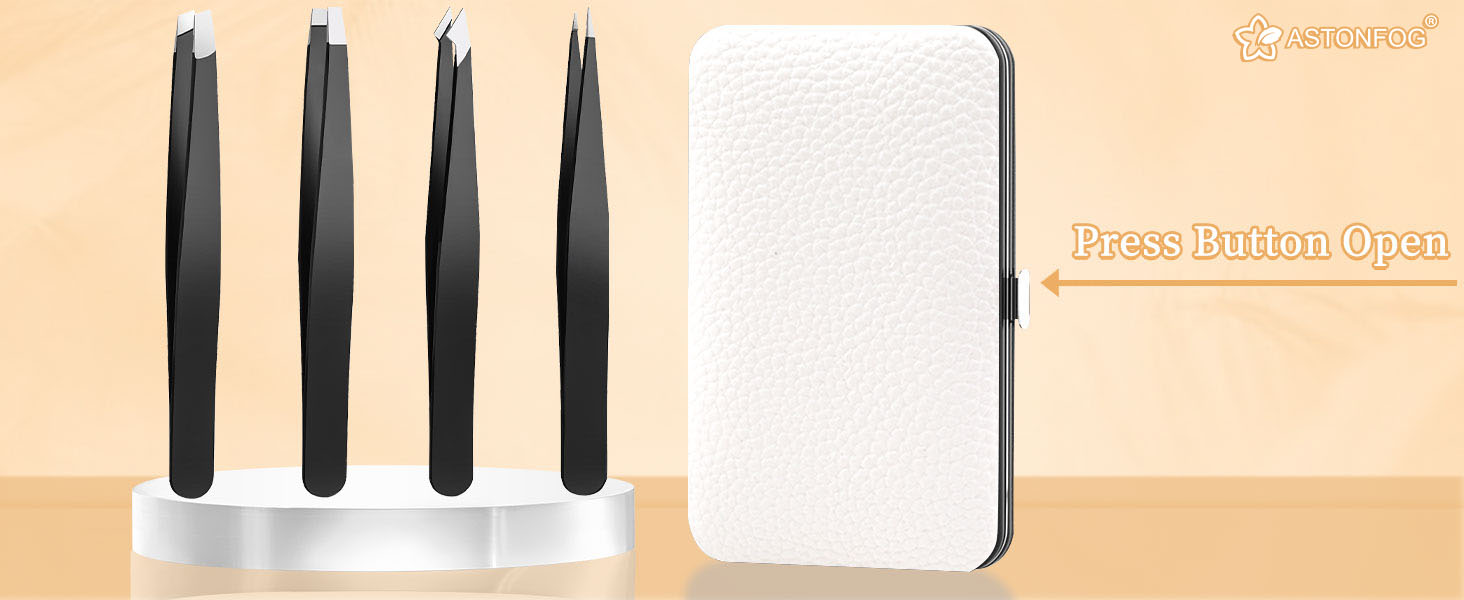 ASTONFOG Eyebrow Tweezers with Mirror Case (Black)