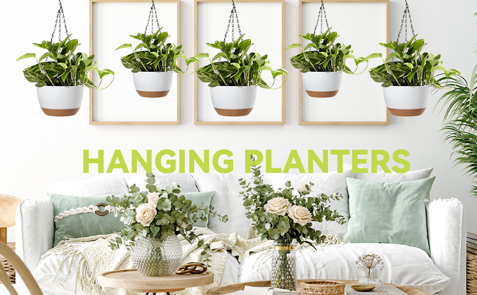 Hanging Planters, Set of 5 White Hanging Pots, 8.3 Inch