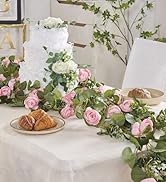 PONKING Artificial Rose Vine Flowers with Green Leaves, 2x6 FT Hanging Fake Floral Garland Flower...