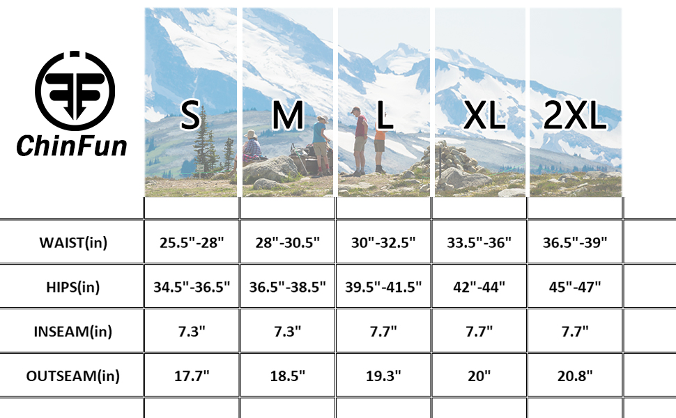 Hiking shorts size chart
