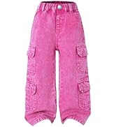 WDIRARA Toddler Girl's Elastic Waist Wide Leg Cargo Jeans Baggy Denim Pants with Flap Pocket