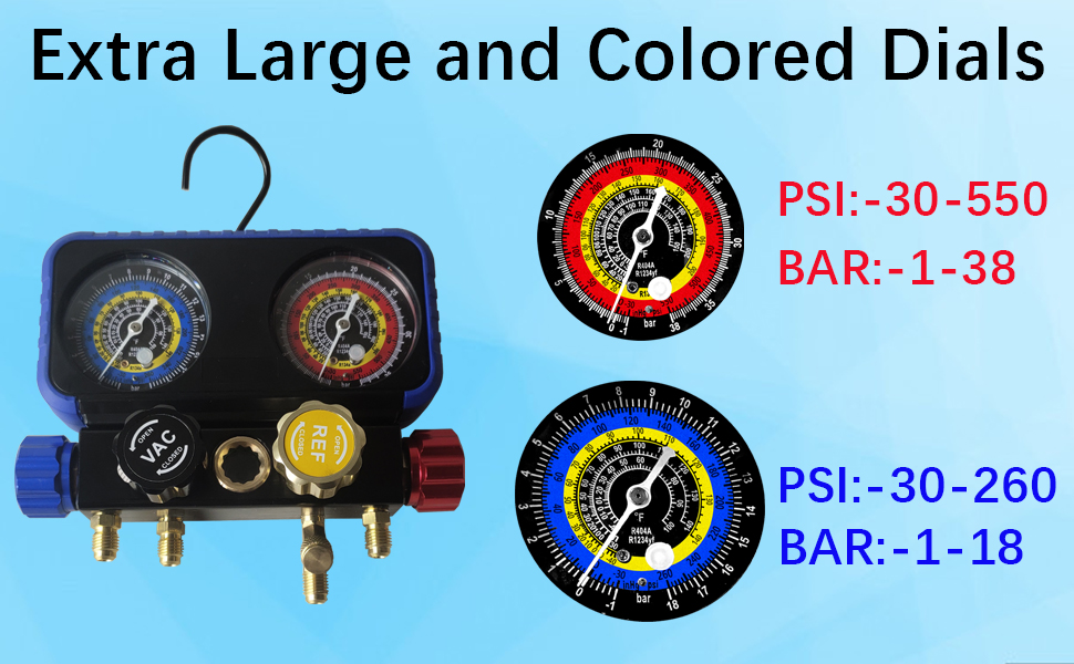 AC R1234YF R134A Gauge Set, Automotive 4 Way AC Manifold