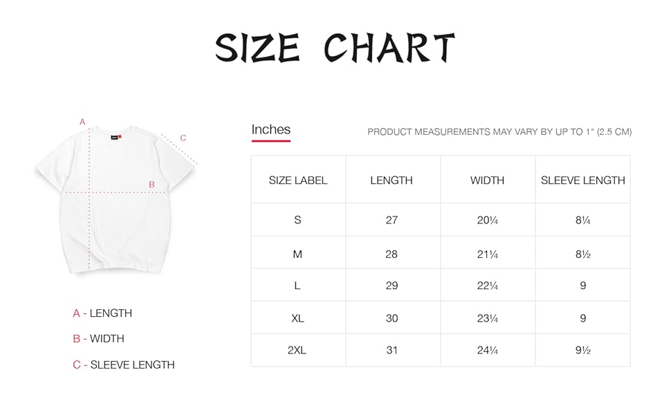T-shirt size chart