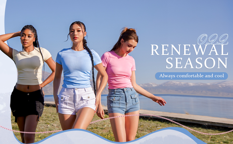 قمصان نسائية من قطعتين باكمام قصيرة ورقبة دائرية ضيقة مكشكشة قابلة للتمدد 17 1