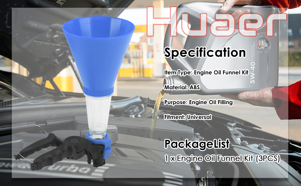 Akozon Oil Funnel Kit, Universa ABS Oil Fuel Funnel with