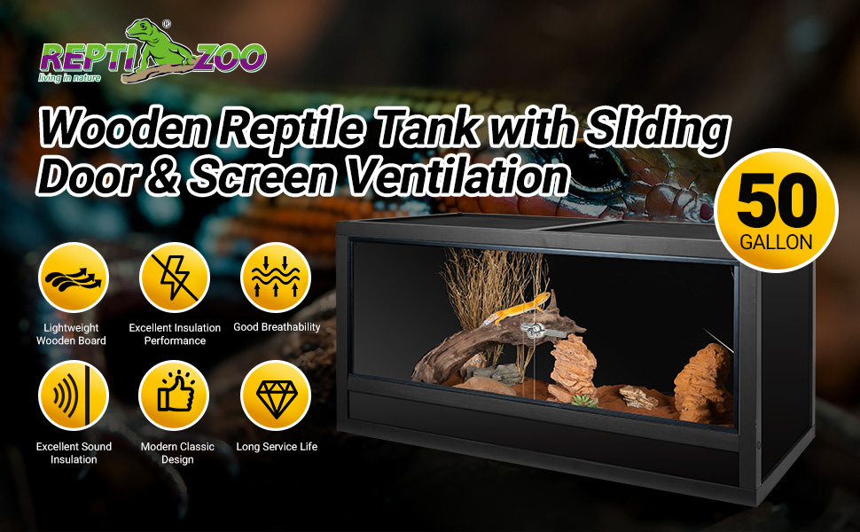 REPTI ZOO 50 Gallon Wooden Reptile Tank, 36x18x18” Reptile
