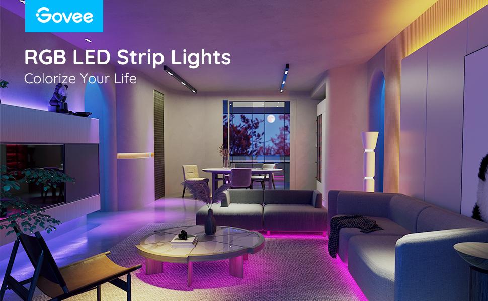 Govee 50ft LED Strip Lights, Bluetooth RGB LED Lights with App Control