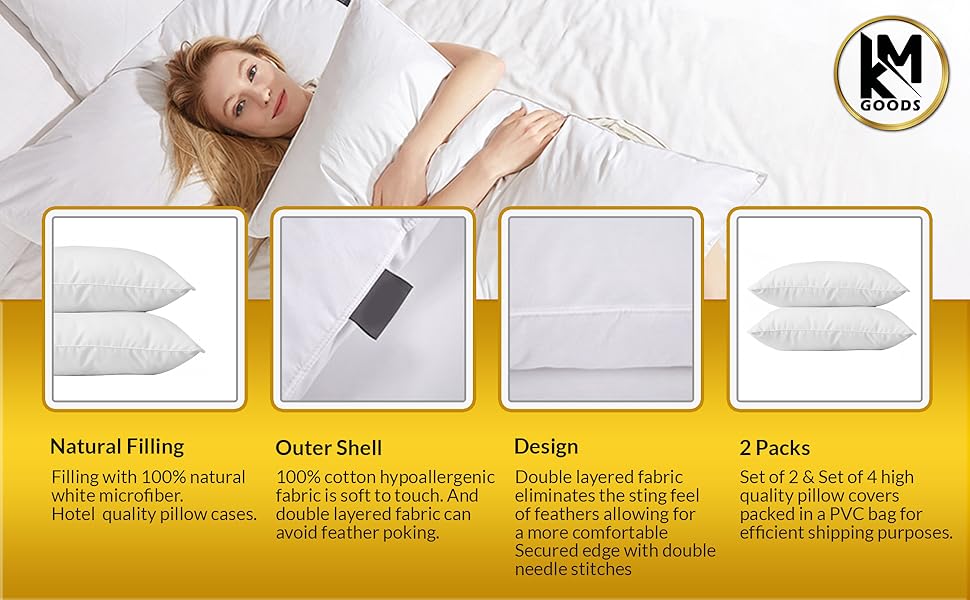 KM goods 100 Egyption Cotton pillowcases 2 Pack, Ultra Soft and