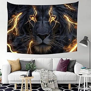 ビンテージ　タペストリー　鳥　壁掛け　Tapisseries du Lion Amazon.com: Sokdcam Cool Lion Tapestry Wall Hanging, Black