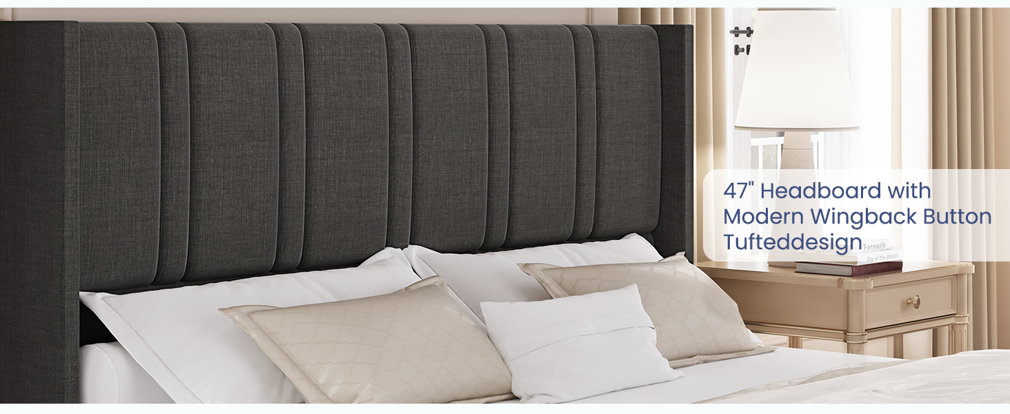 BRELTAM King Size Bed Frame with 4 Storage Drawers Linen