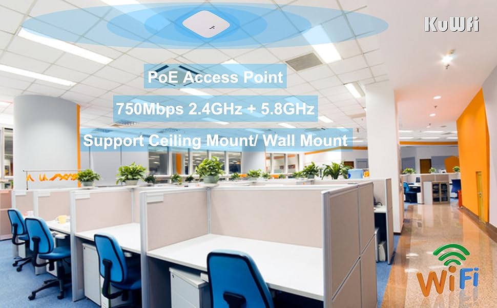 KuWFi Ceiling Mounted Wireless Access Point with