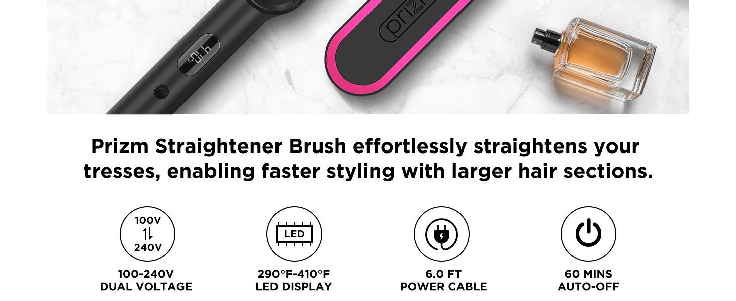 2-in-1 straightening brush, ceramic coating, 3D smooth curved tooth, dual voltage