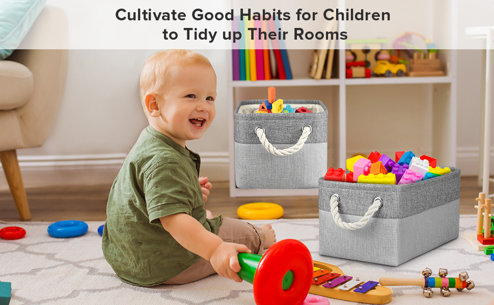 Small Storage Boxes for Shelves, Foldable Small Toy Storage Box with