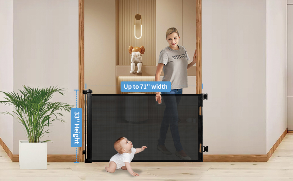 Veraste Retractable Baby Gate,Mesh Baby Gate or Mesh Dog Gate,33" Tall