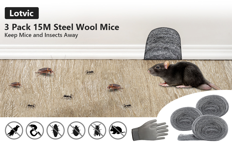 Lotvic 3 Pack Steel Wool Mice, 15M 0000 Steel Wool, Fine Wire Wool with