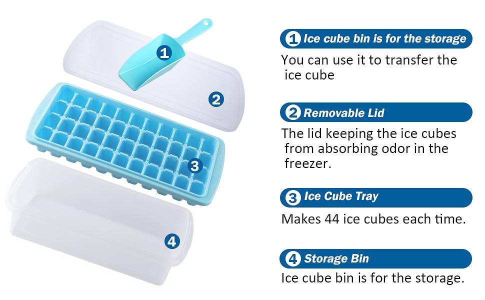Ice Cube Tray with Lid 44 Ice Trays with Ice Scoop and