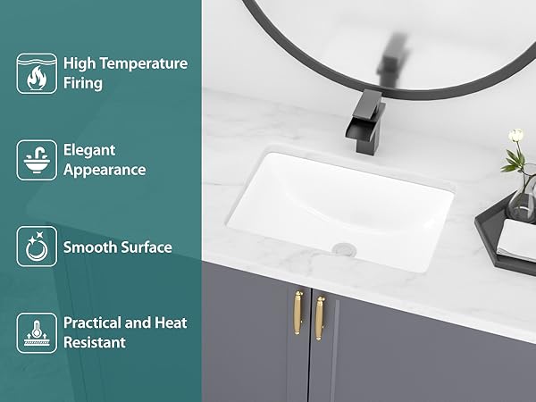 ううy Lofeyo Undermount Bathroom Sink 20''x14'' White Rectangle