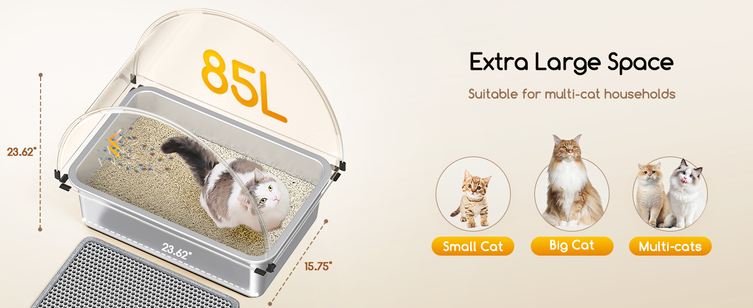 85L Extra Large Space Suitable for multi-cat households: Small Cat ,Big Cat and Multi-cats