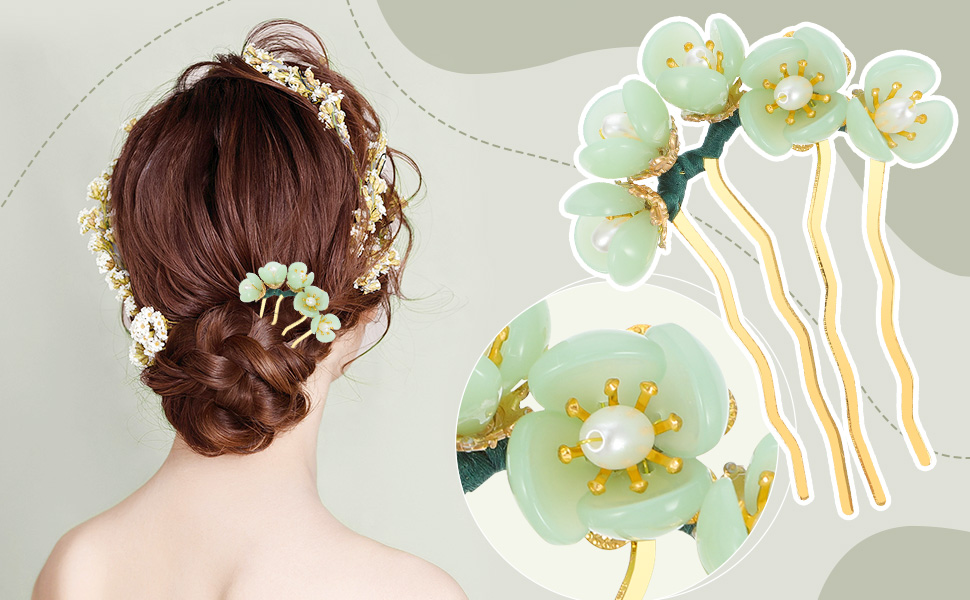 Amazon.com : Beaupretty Jade Flower Hair Pin Chinese Hair