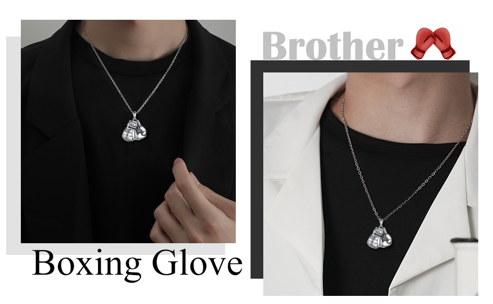 YAFEINI Men Punk Gift 925 Sterling Silver Boxing Glove Pendant Necklace