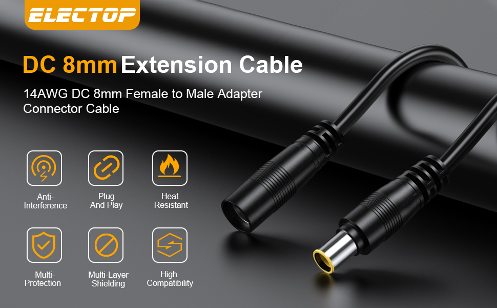 ELECTOP DC 8mm Extension Cable 10Ft, 14AWG 8mm DC Power