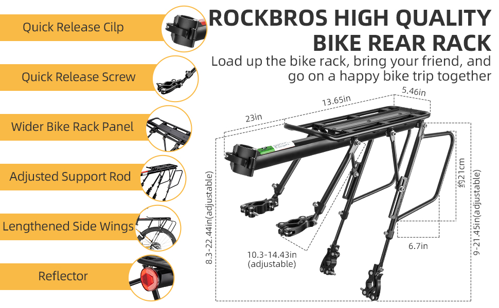 ROCKBROS Rear Bike Rack 55 LBS Load Full Quick Release