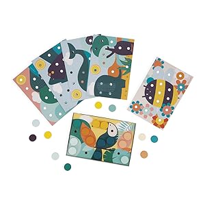 Janod My First wooden mosaics kit with 6 punched cards and 38 pieces for children ages 2 and up.