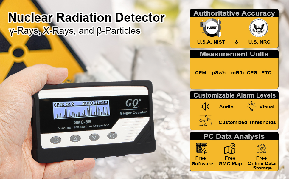GQ GMCSE Geiger Counter Radiation Detector Beta Gamma Xray Portable Radiation Monitor Meter