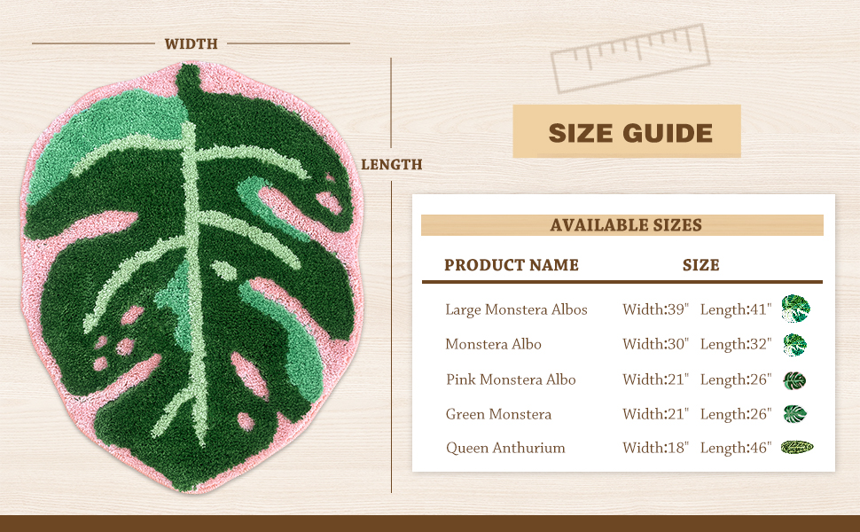 Sisher Pink Monstera Rug Non Slip Bath Mat Cute Bathroom