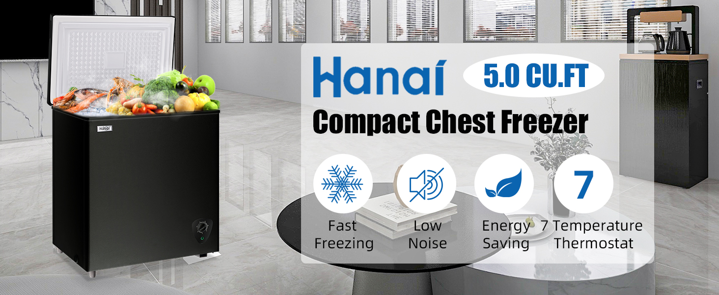 Chest Freezer 5.0 Cu.Ft WANAI Compact Chest Freezers with 7
